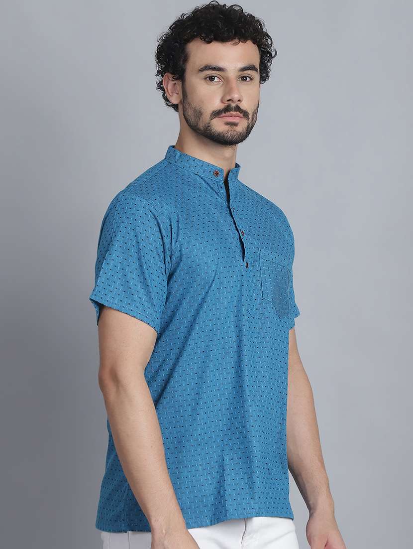 men self design mandarin neck short kurta - 22182637 -  Standard Image - 2