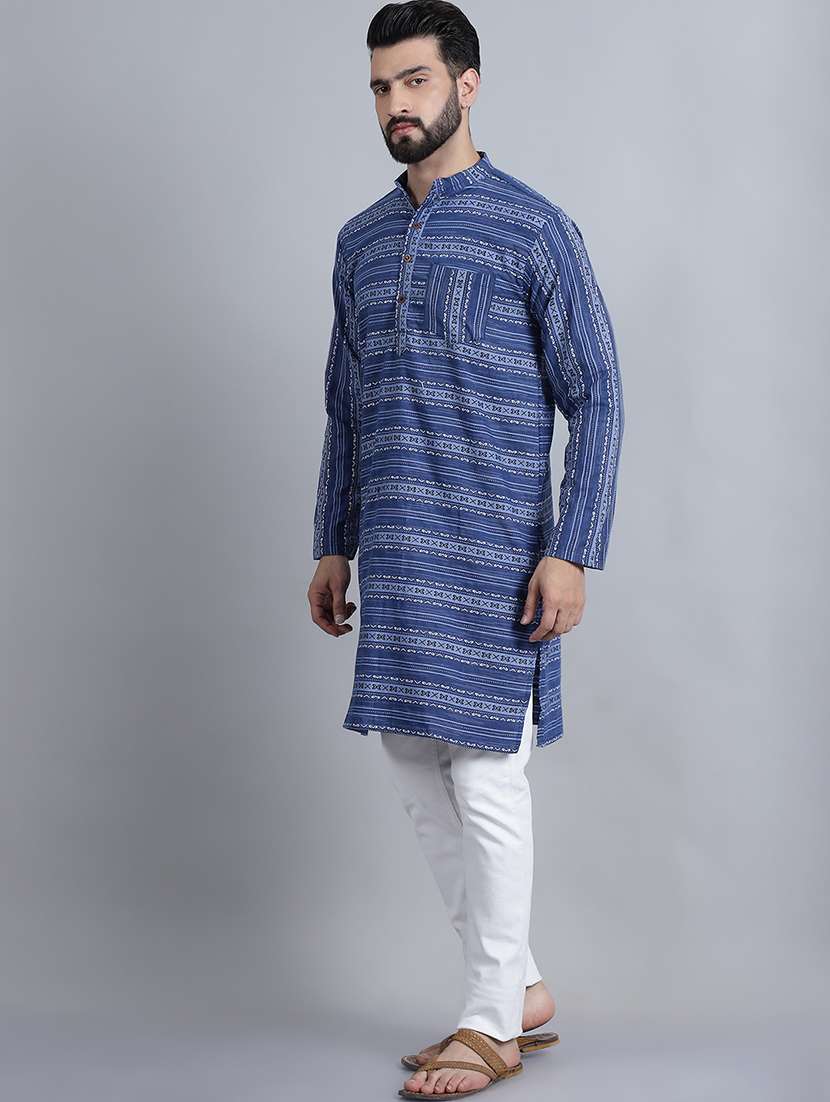 men self design mandarin neck long kurta - 22182640 -  Standard Image - 2