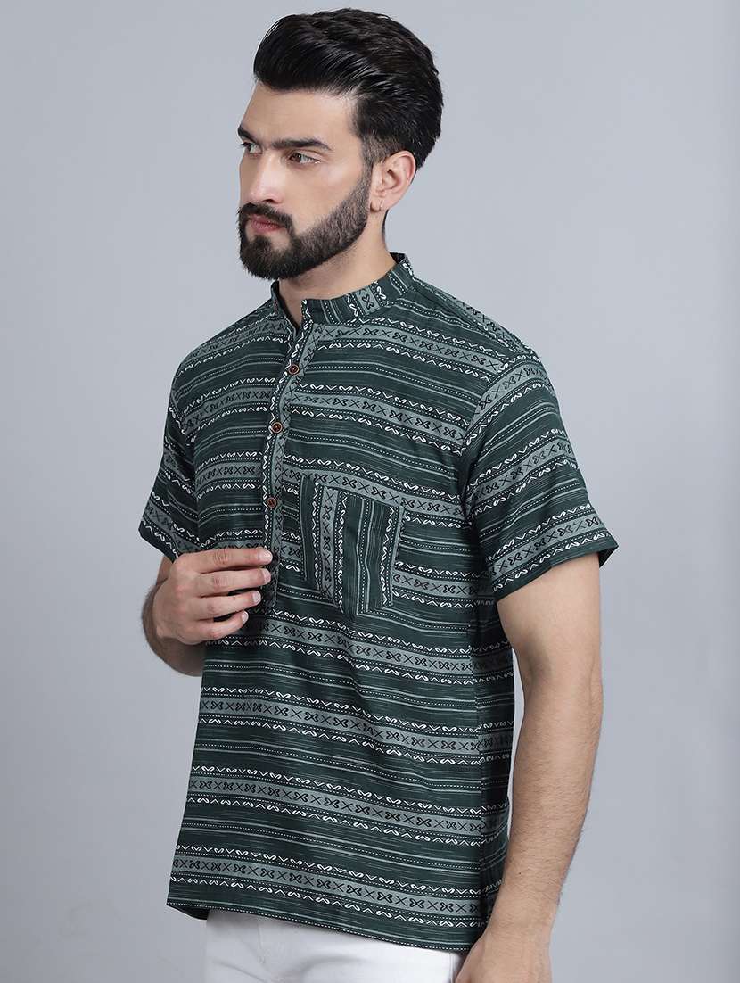 men self design mandarin neck short kurta - 22182645 -  Standard Image - 2