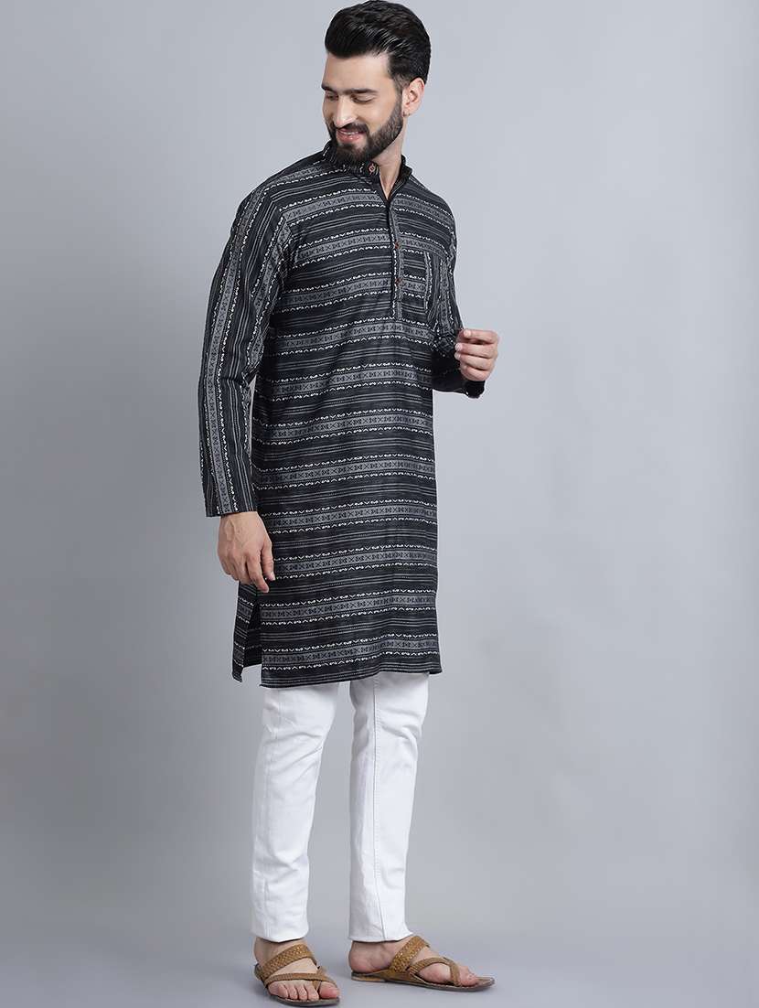 men self design mandarin neck long kurta - 22182646 -  Standard Image - 2