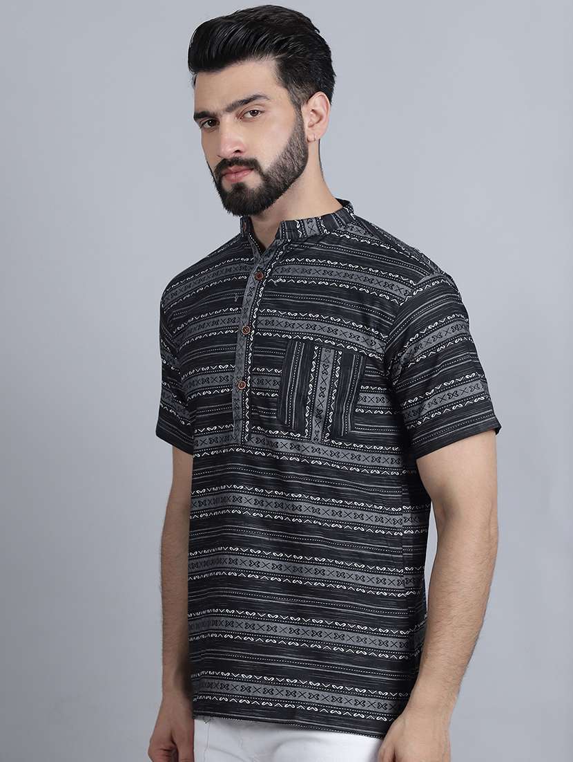 men self design mandarin neck short kurta - 22182647 -  Standard Image - 2