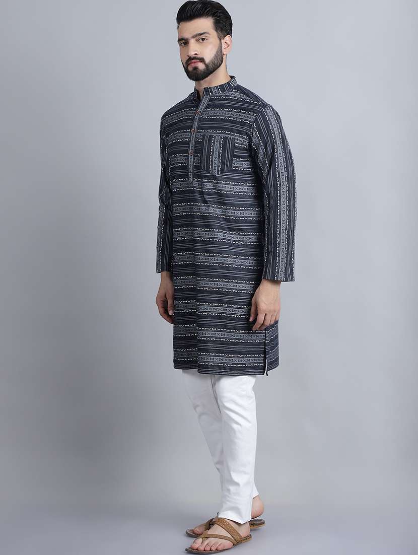men self design mandarin neck long kurta - 22182648 -  Standard Image - 2