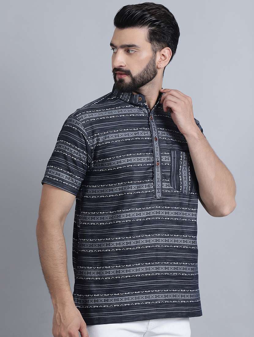 men self design mandarin neck short kurta - 22182649 -  Standard Image - 2