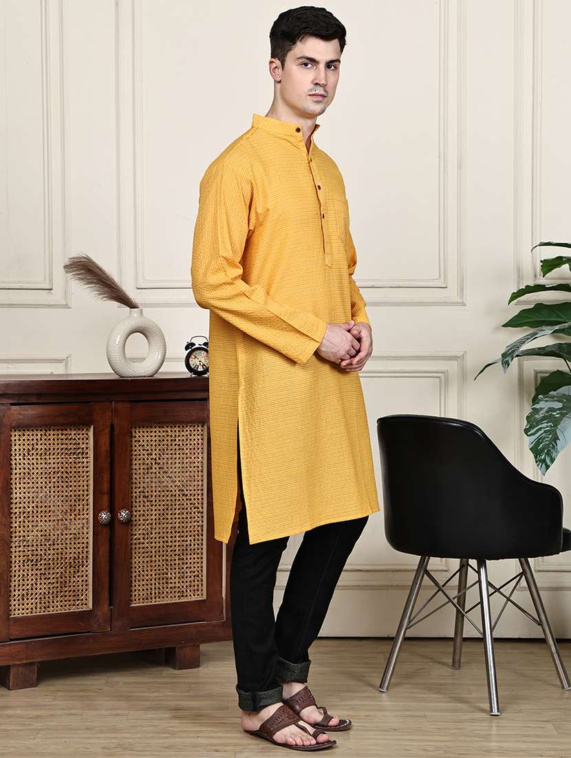 men striped mandarin neck long kurta - 22182666 -  Standard Image - 2