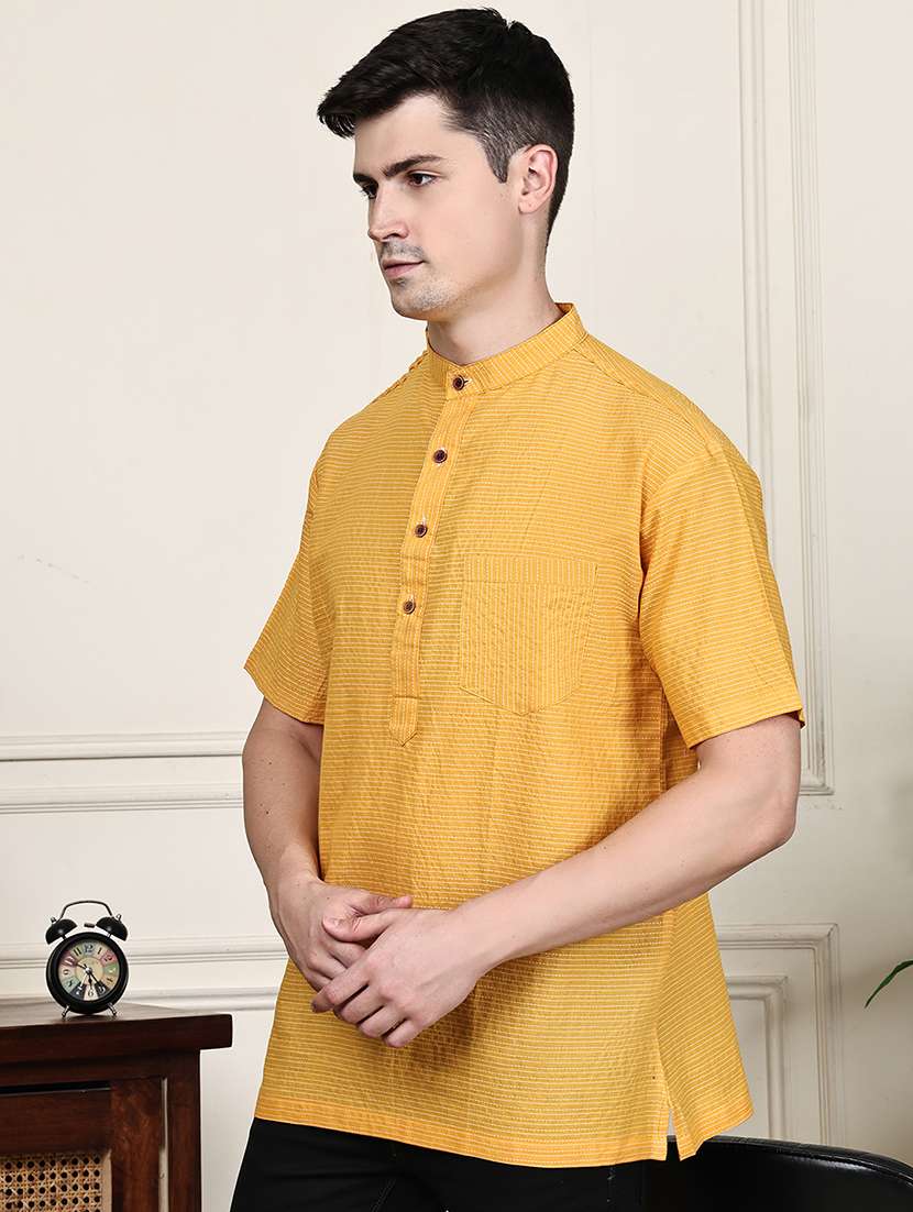 men striped mandarin neck short kurta - 22182667 -  Standard Image - 2