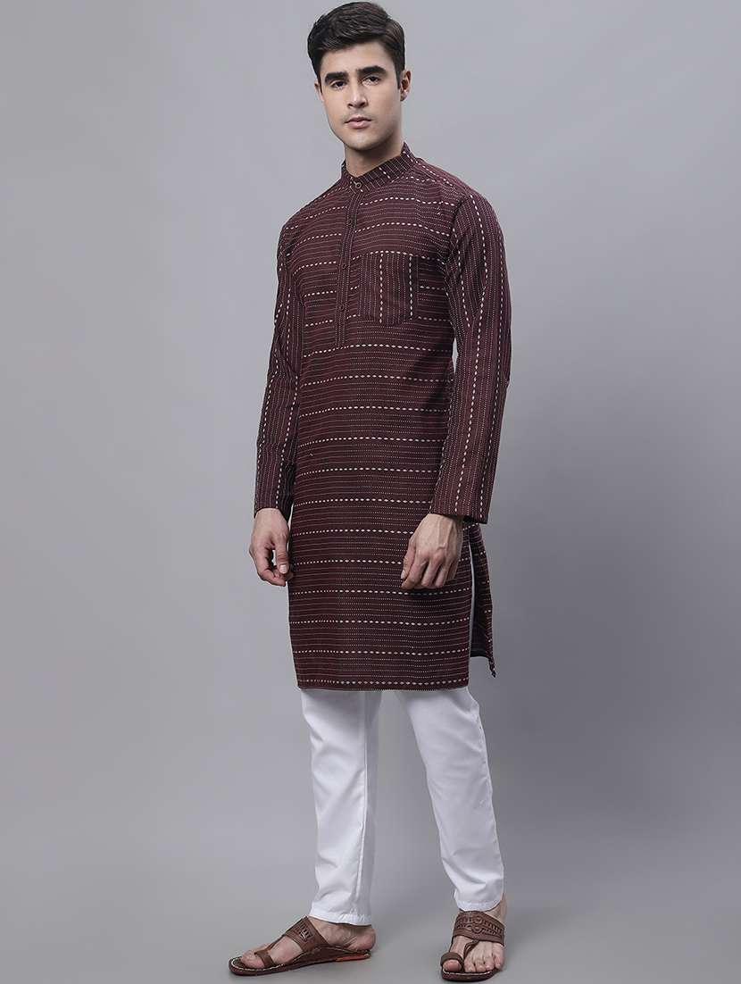 men self design mandarin neck long kurta - 22182668 -  Standard Image - 2