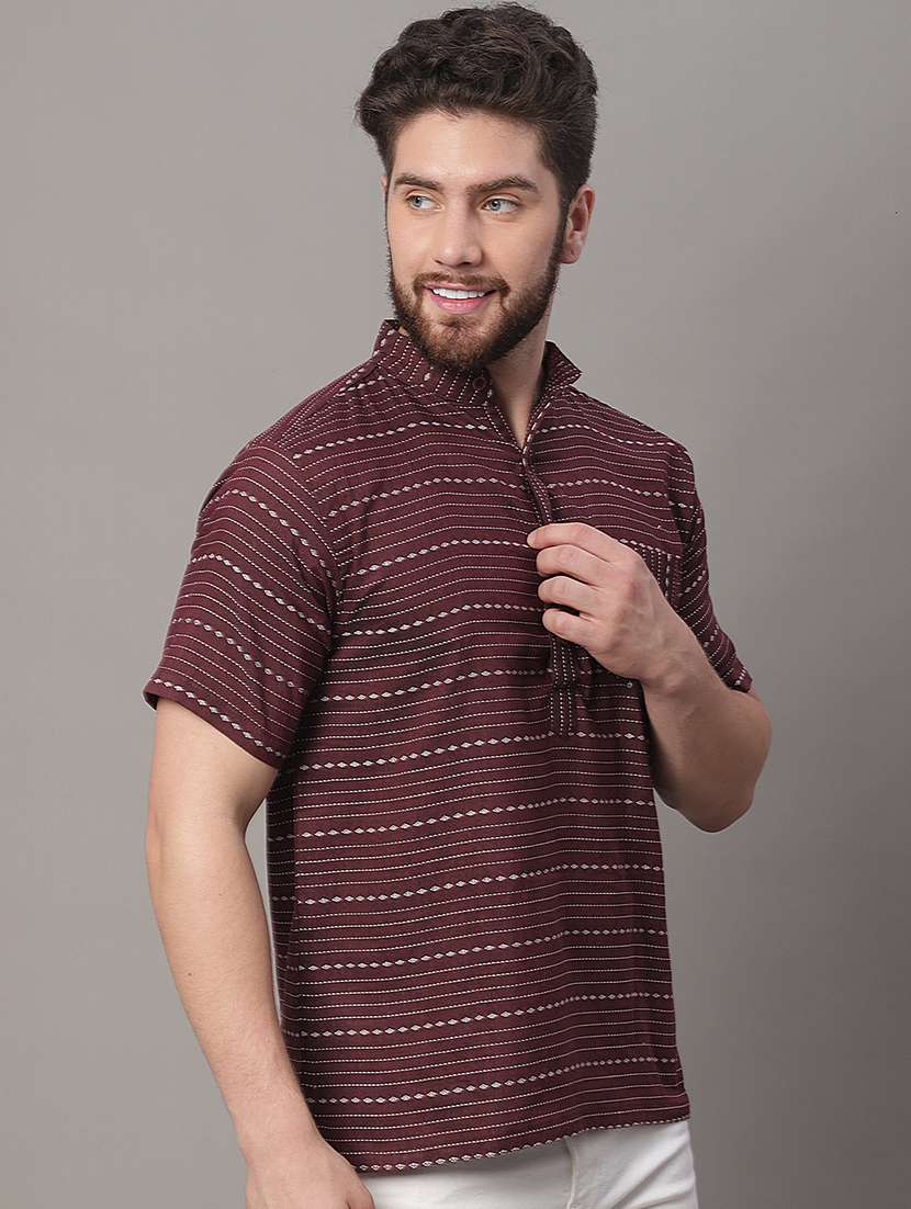 men self design mandarin neck short kurta - 22182669 -  Standard Image - 2