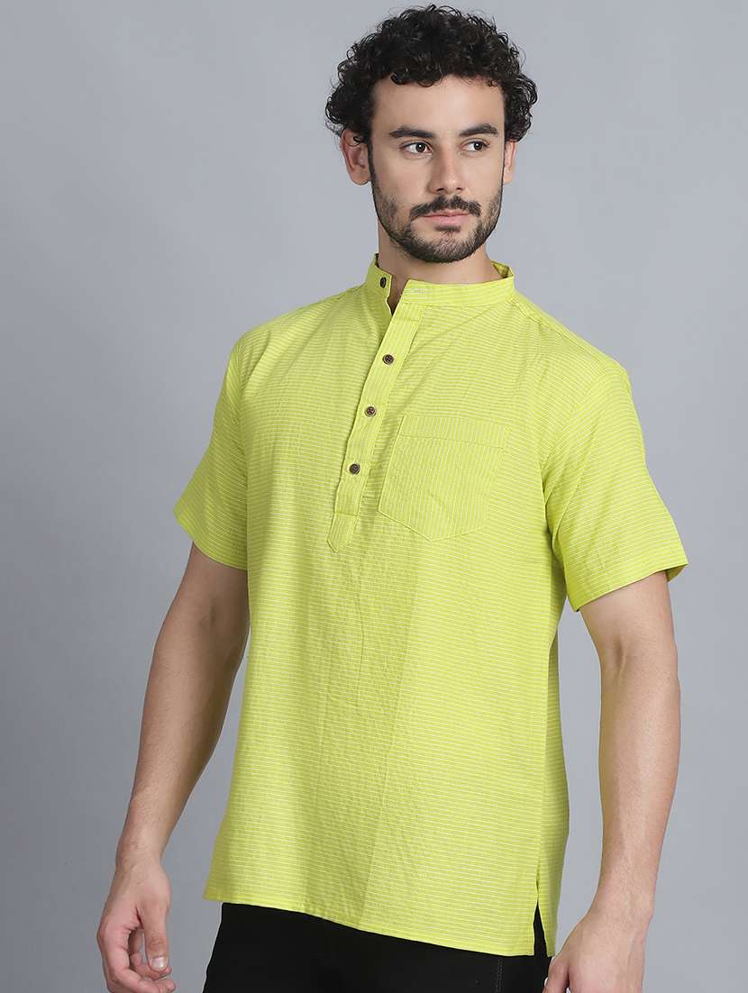 men striped mandarin neck short kurta - 22182671 -  Standard Image - 2