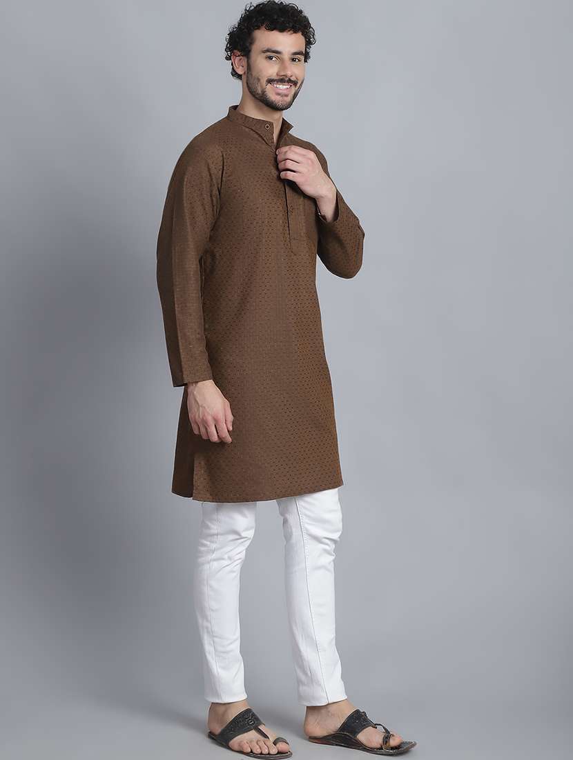 men self design mandarin neck long kurta - 22182672 -  Standard Image - 2