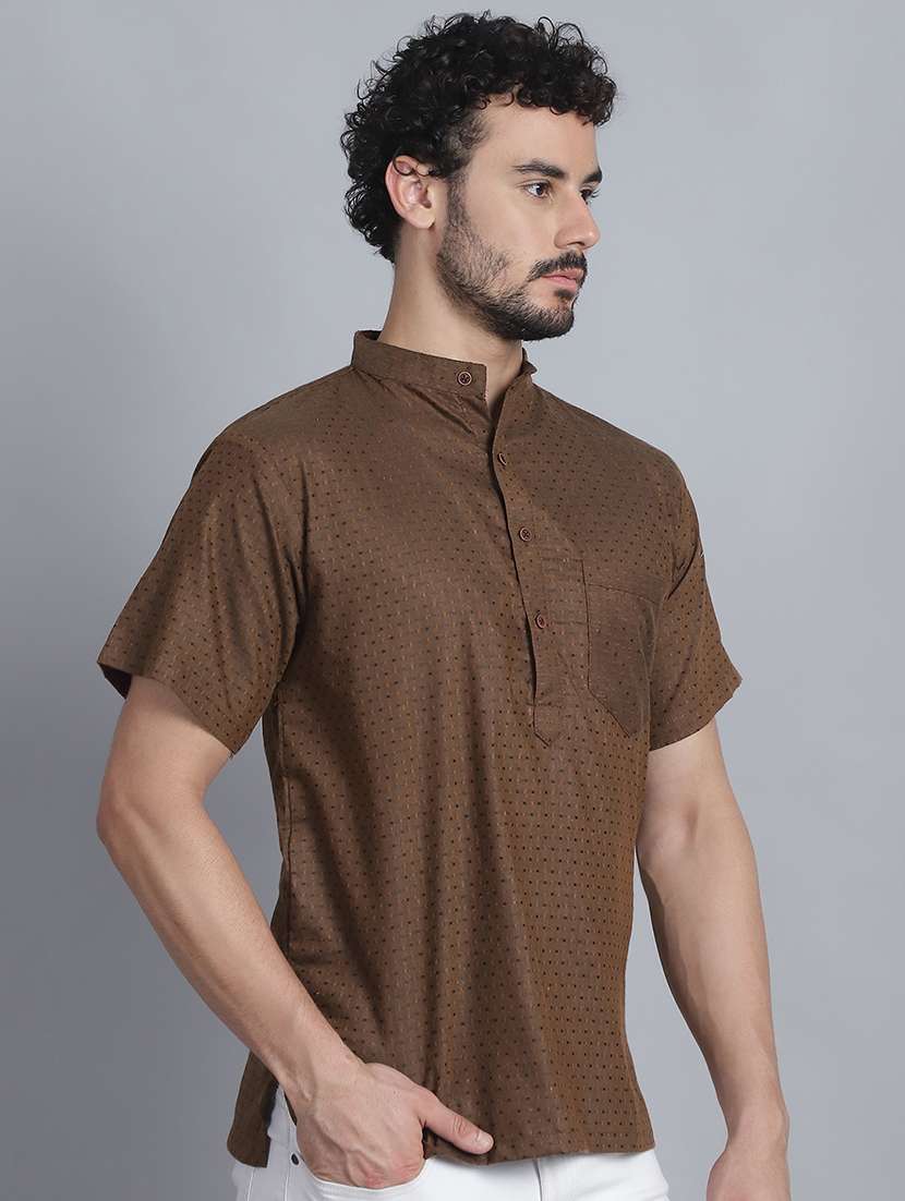 men self design mandarin neck short kurta - 22182673 -  Standard Image - 2
