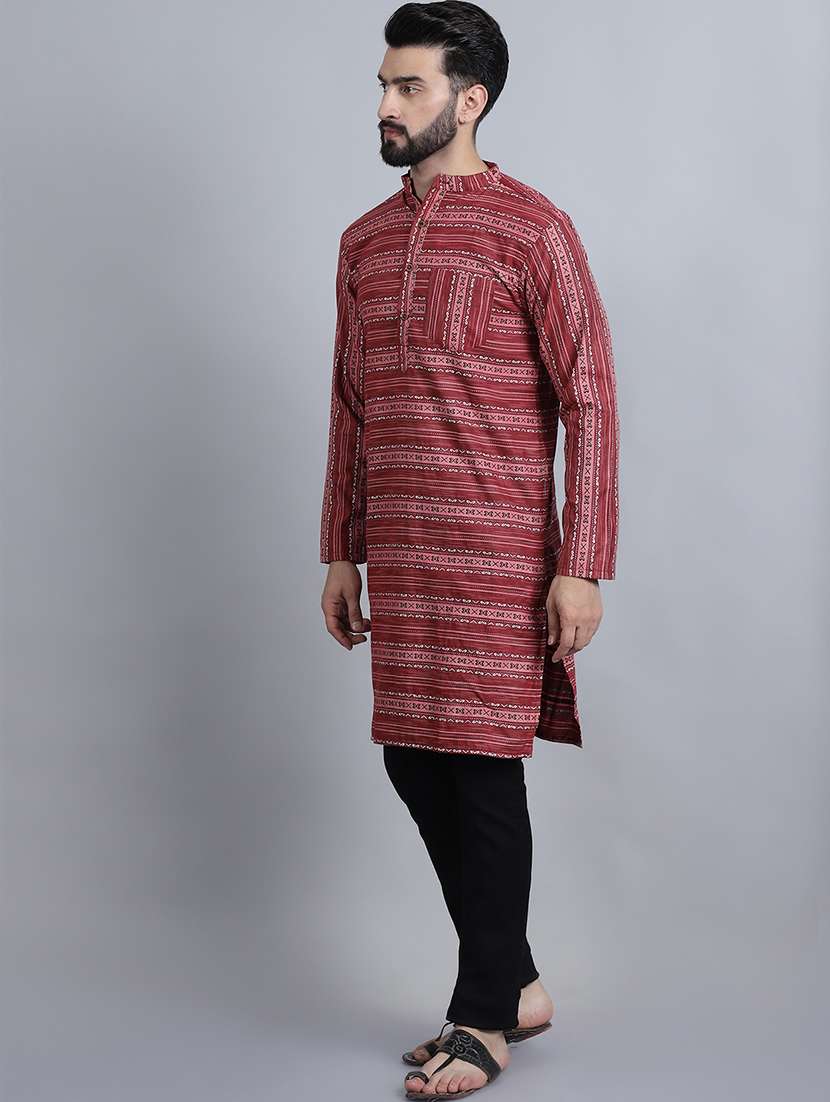 men self design mandarin neck long kurta - 22182676 -  Standard Image - 2