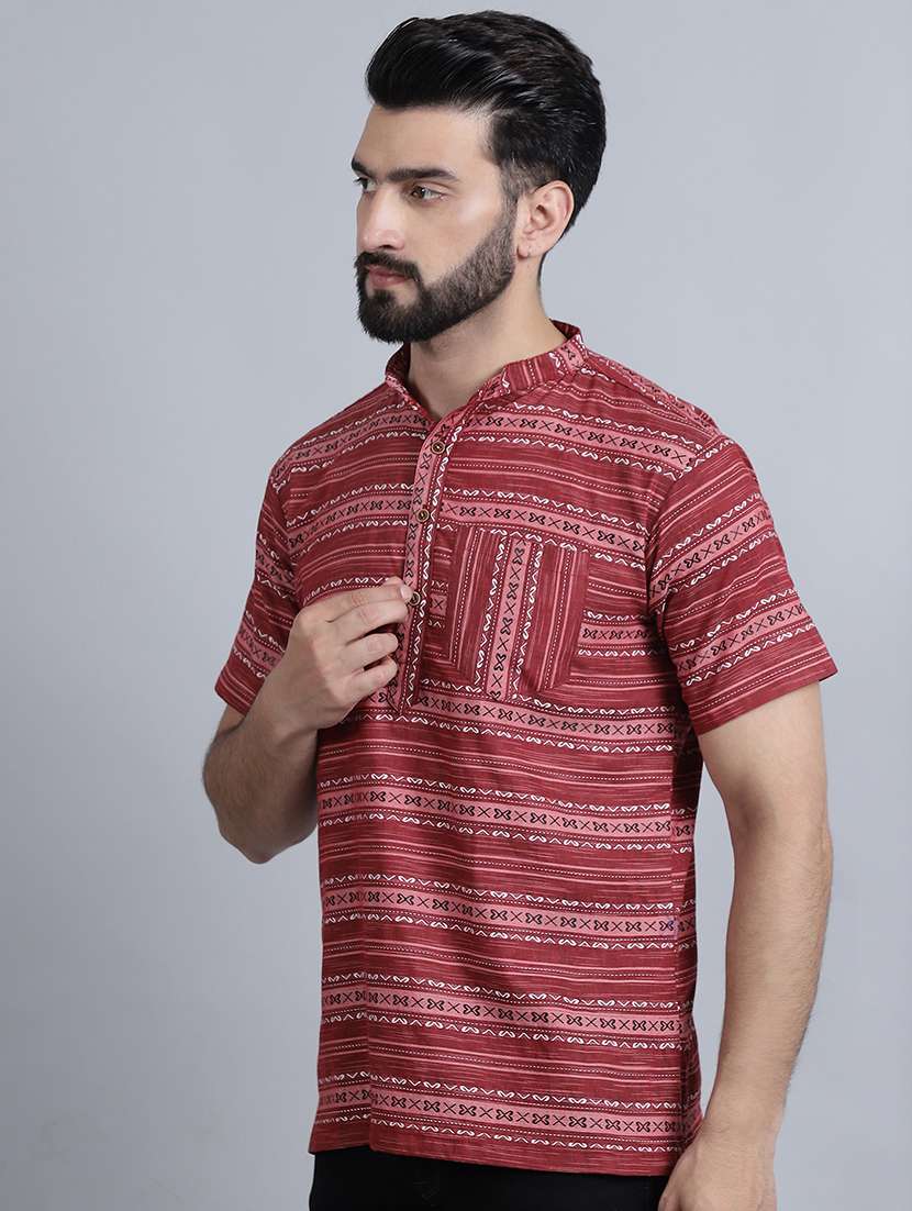 men self design mandarin neck short kurta - 22182677 -  Standard Image - 2