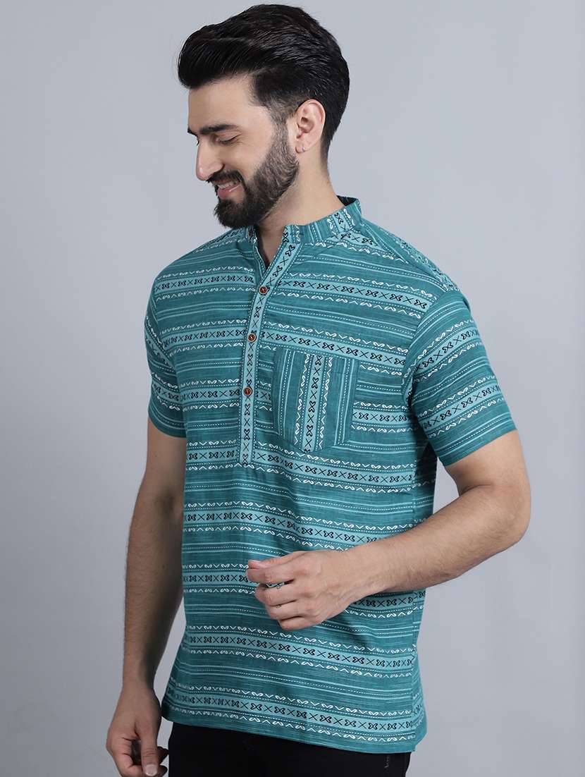 men self design mandarin neck short kurta - 22182679 -  Standard Image - 2