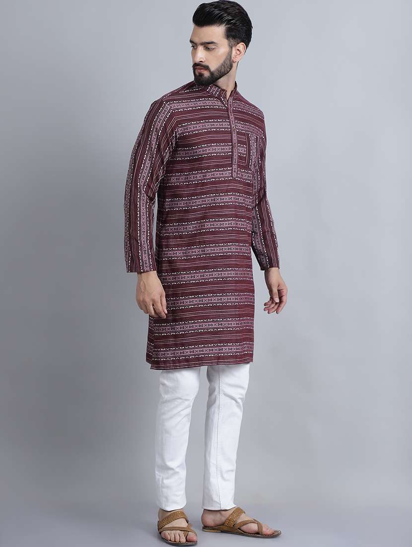 men self design mandarin neck long kurta - 22182680 -  Standard Image - 2