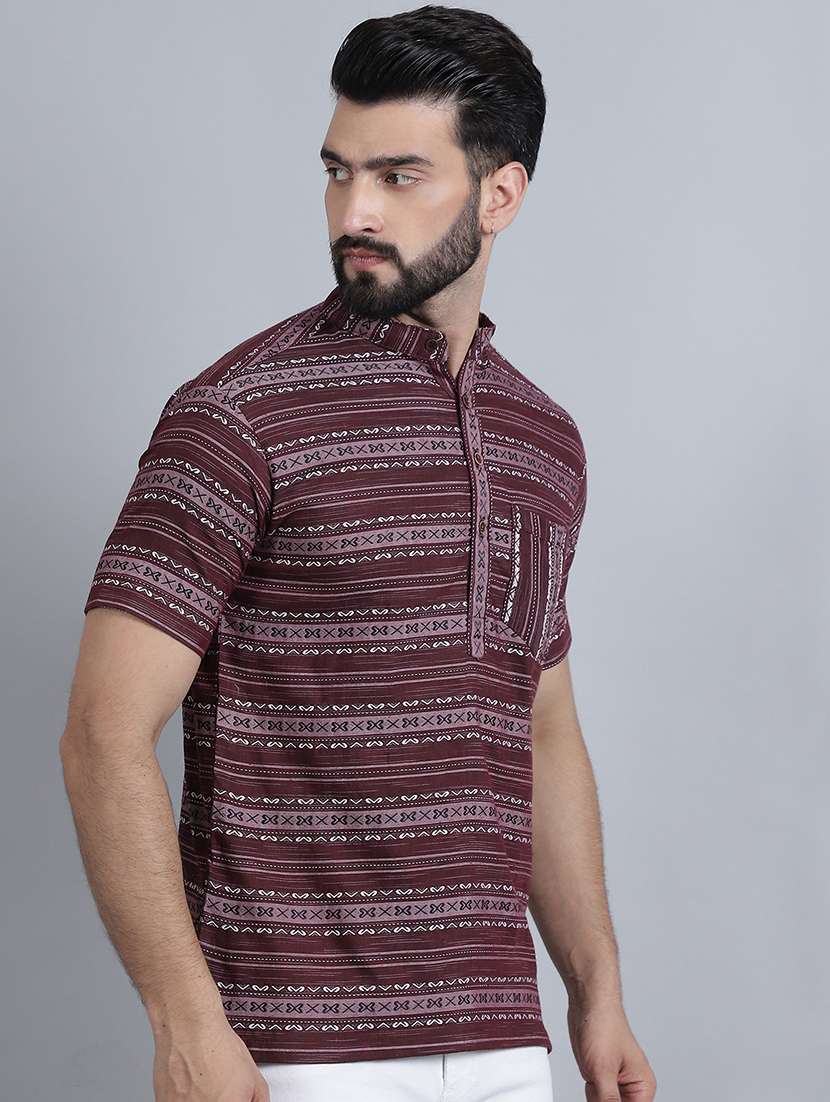 men self design mandarin neck short kurta - 22182681 -  Standard Image - 2