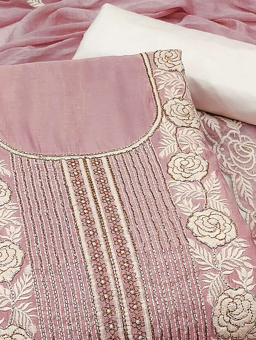 women solid with work embroidered unstitched suit set - 22182682 -  Standard Image - 2
