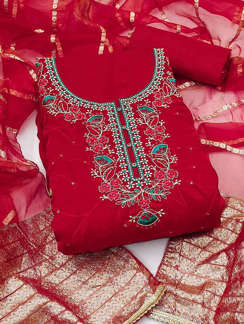women solid with work embroidered unstitched suit set