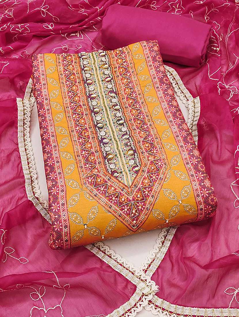 women printed embroidered unstitched suit set