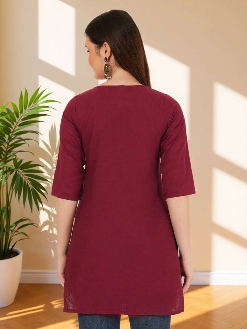 women solid with work three quarter sleeve straight kurti - 22182750 -  Standard Image - 2