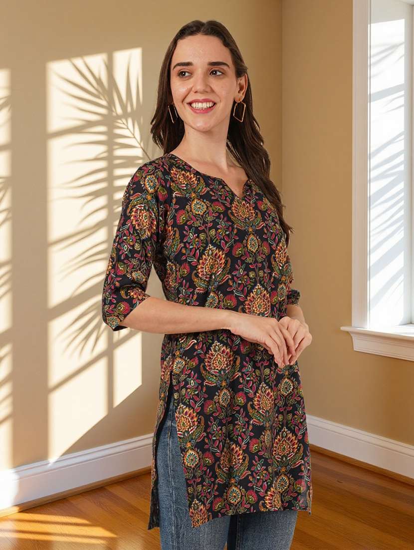 women printed three quarter sleeve straight kurti - 22182787 -  Standard Image - 2