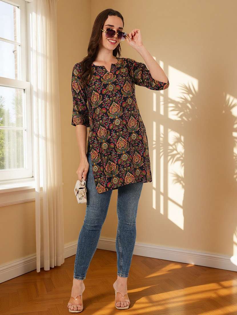 women printed three quarter sleeve straight kurti - 22182787 -  Standard Image - 7