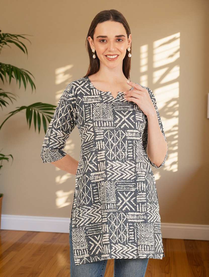 women printed three quarter sleeve straight kurti - 22182788 -  Standard Image - 2