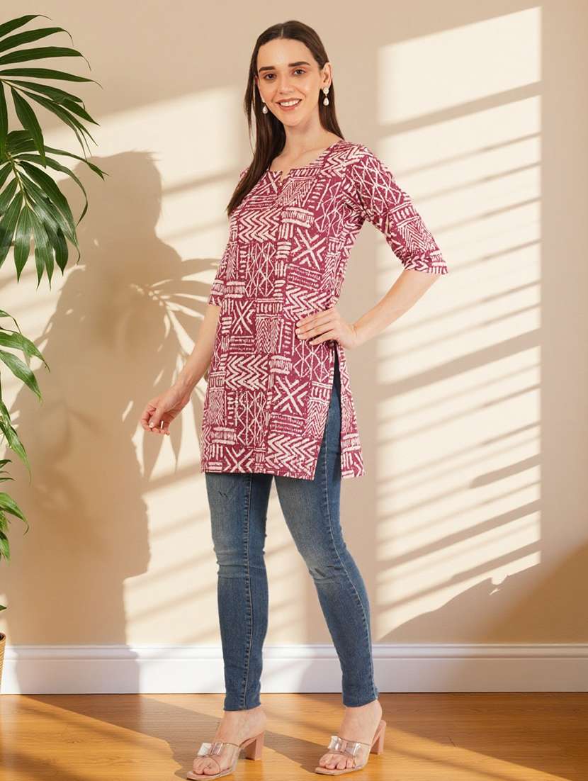 maroon cotton aline kurti - 22182789 -  Standard Image - 7