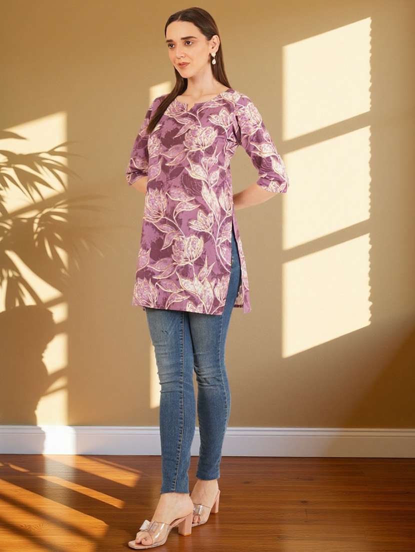 women floral printed three quarter sleeve straight kurti - 22182792 -  Standard Image - 7