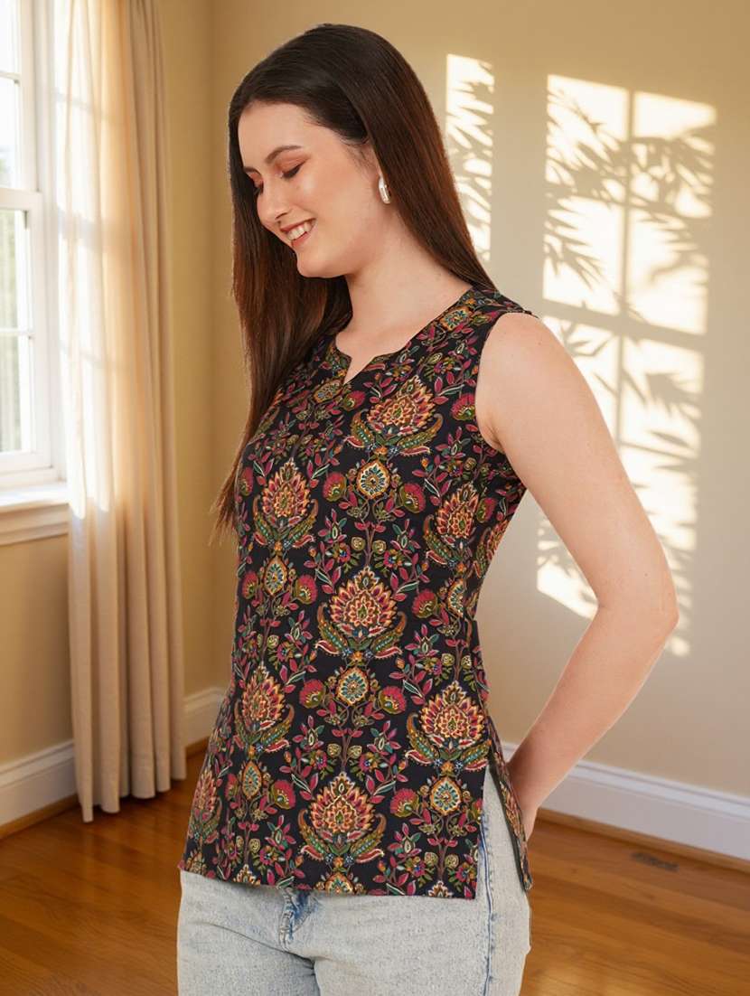 women printed sleeveless straight kurti - 22182799 -  Standard Image - 2