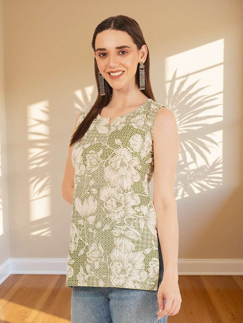 women floral printed sleeveless straight kurti - 22182802 -  Standard Image - 2