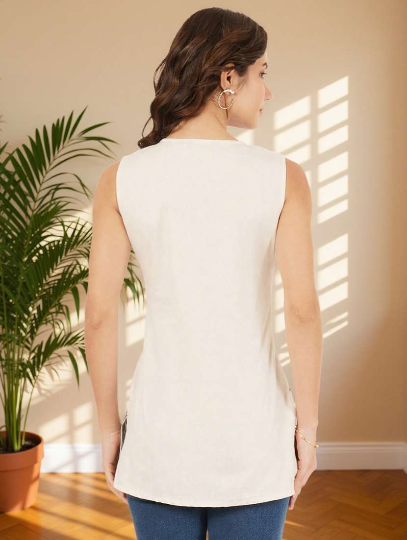 women solid with work sleeveless straight kurti - 22182806 -  Standard Image - 2