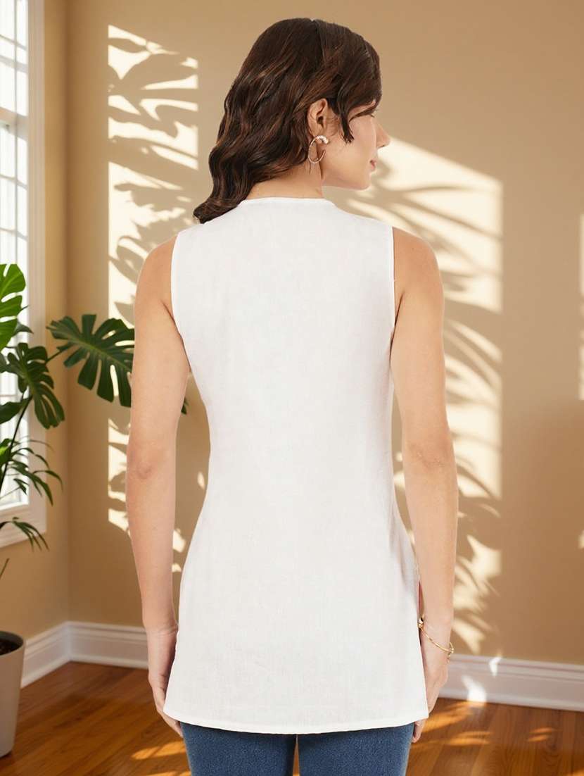 women solid with work sleeveless straight kurti - 22182807 -  Standard Image - 2