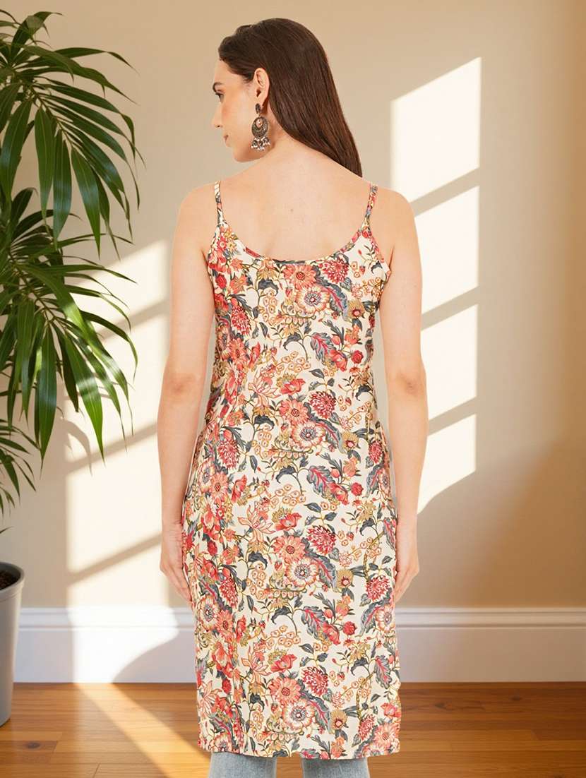women floral printed shoulder strap straight kurta - 22182811 -  Standard Image - 2