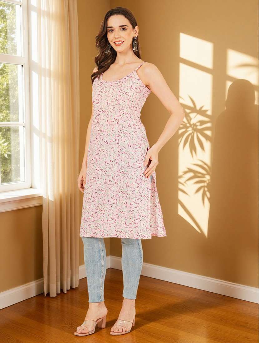 women printed shoulder strap straight kurta - 22182812 -  Standard Image - 7