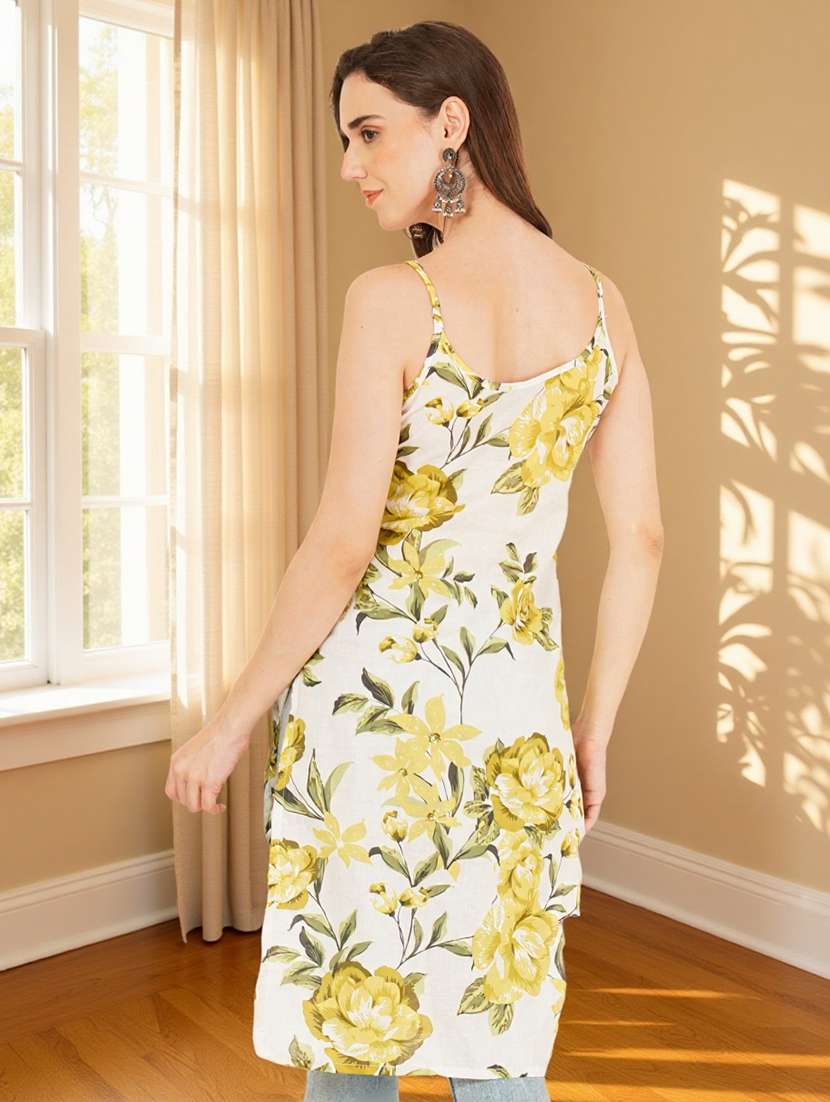 women floral printed shoulder strap straight kurta - 22182814 -  Standard Image - 2