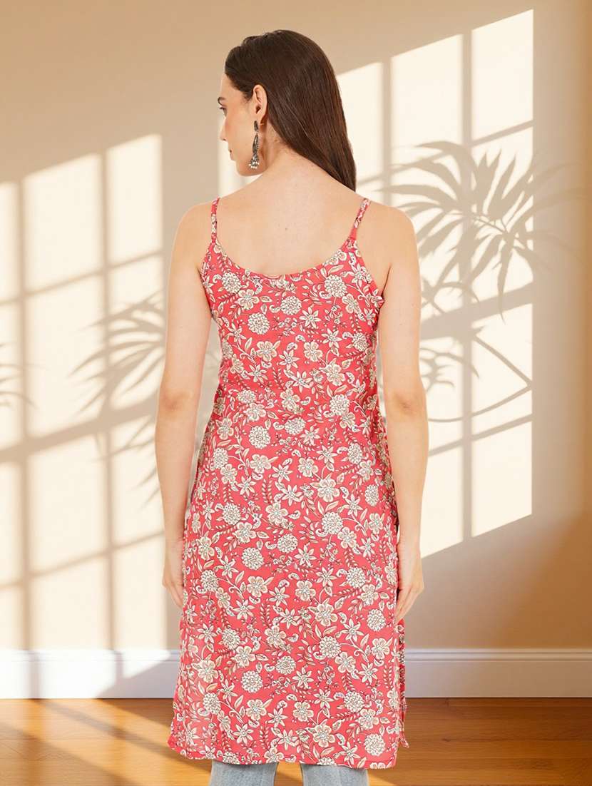 women floral printed shoulder strap straight kurta - 22182815 -  Standard Image - 2