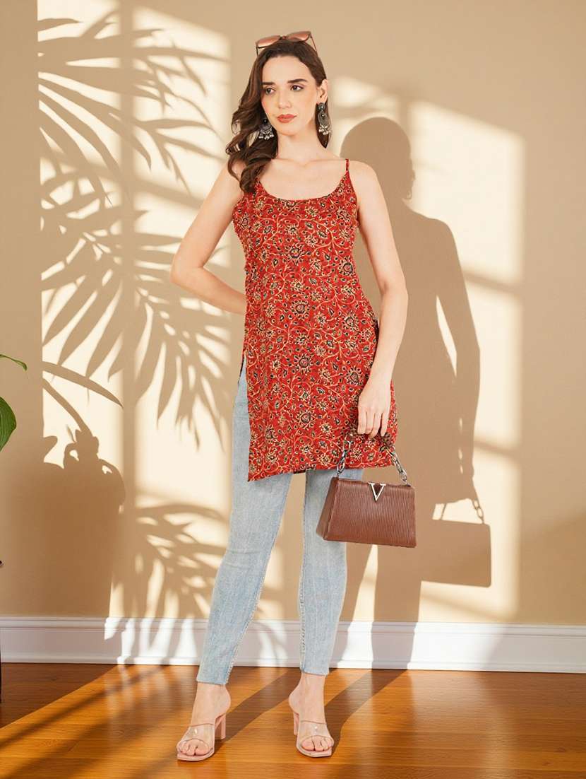 women printed shoulder strap straight kurti - 22182817 -  Standard Image - 7