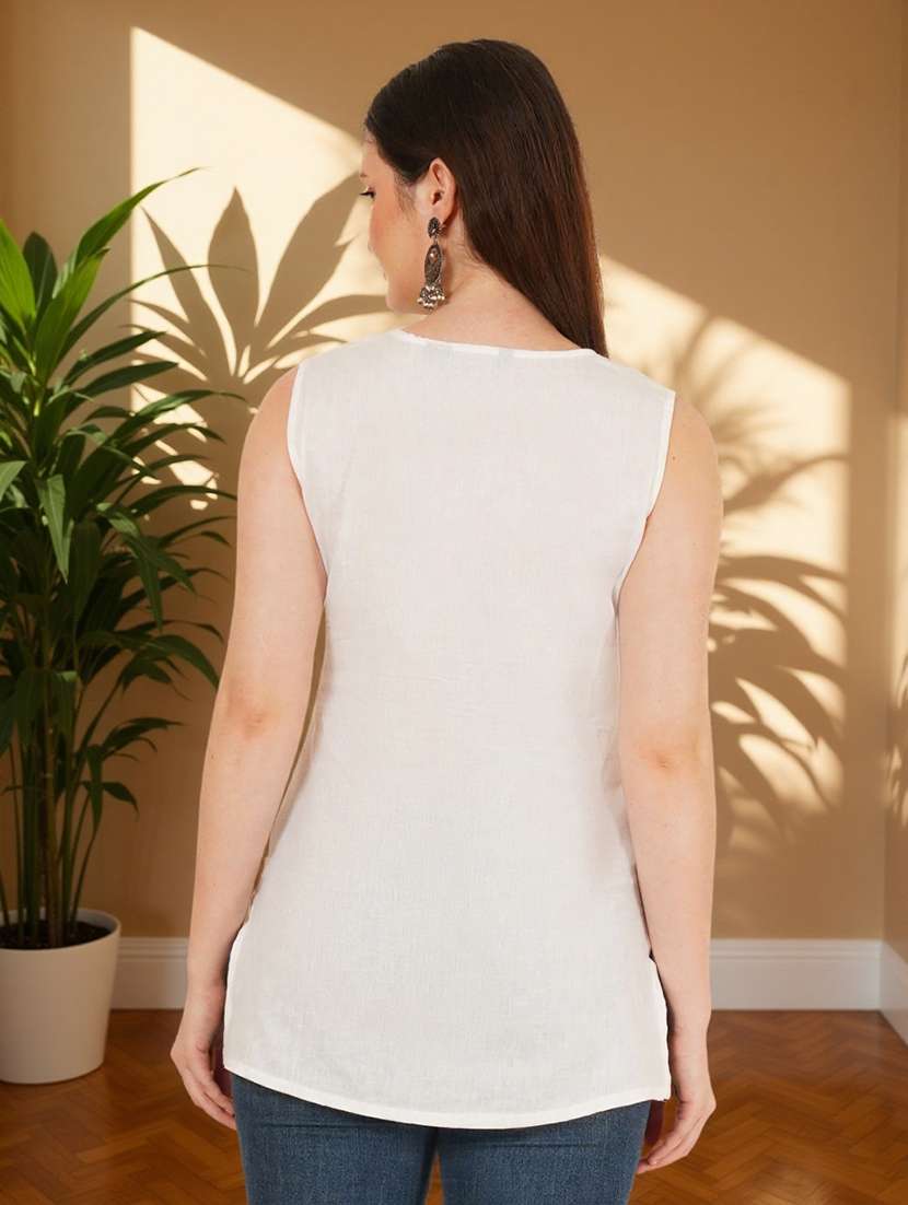 women solid with work sleeveless straight kurti - 22182823 -  Standard Image - 2