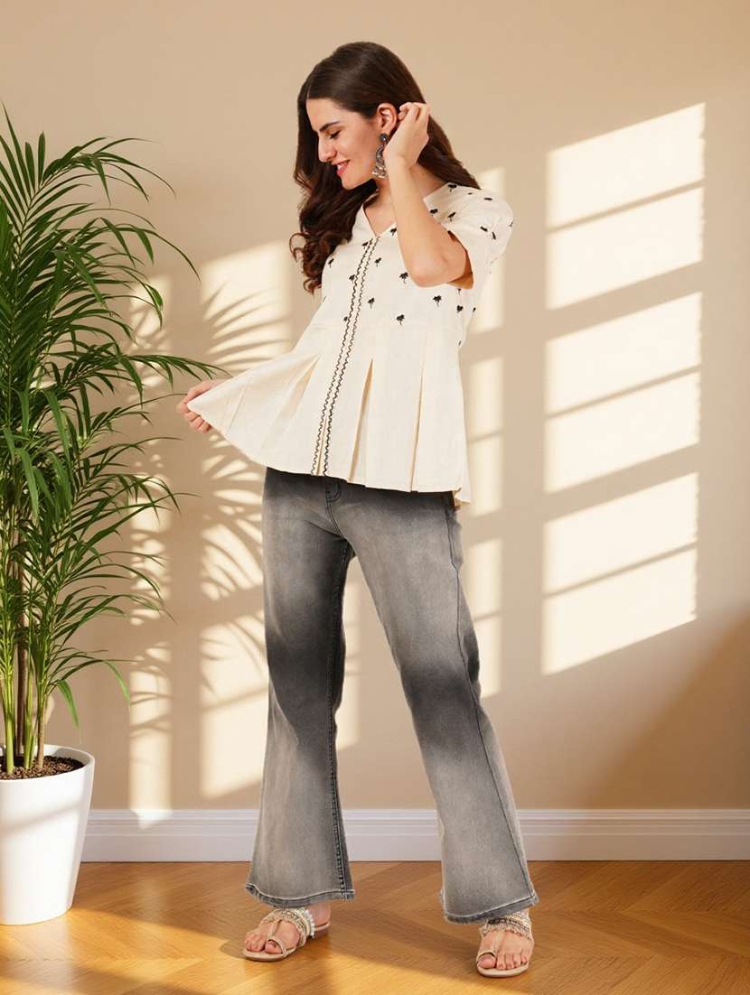 women embroidered puff sleeve peplum top - 22182824 -  Standard Image - 7