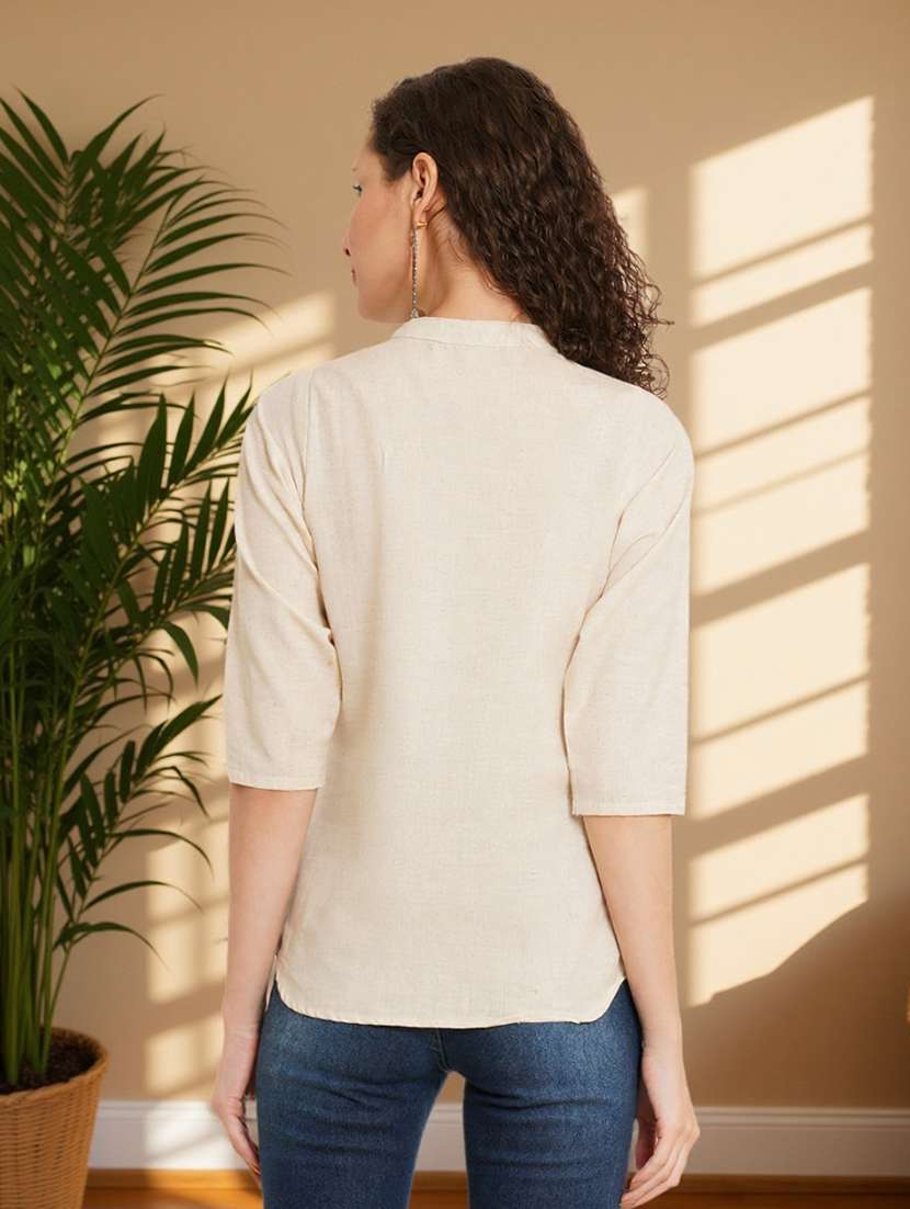 women solid three quarter sleeve regular top - 22182830 -  Standard Image - 2