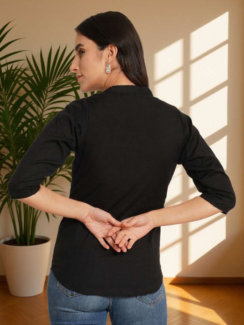 women solid three quarter sleeve regular top - 22182831 -  Standard Image - 2