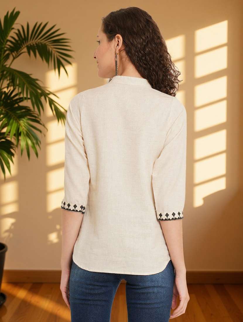 women solid three quarter sleeve regular top - 22182832 -  Standard Image - 2