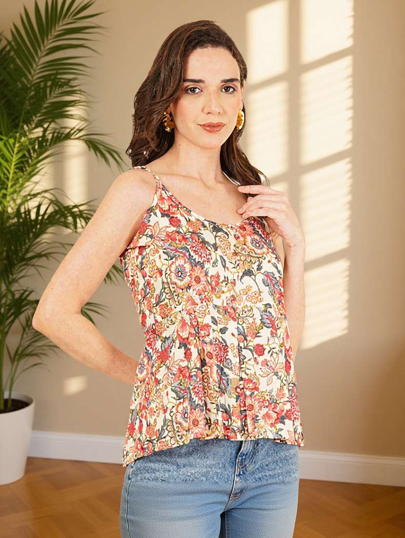 women floral print shoulder strap peplum top - 22182841 -  Standard Image - 2
