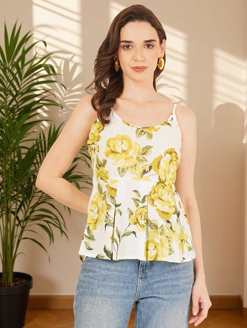 women floral print shoulder strap peplum top - 22182843 -  Standard Image - 2
