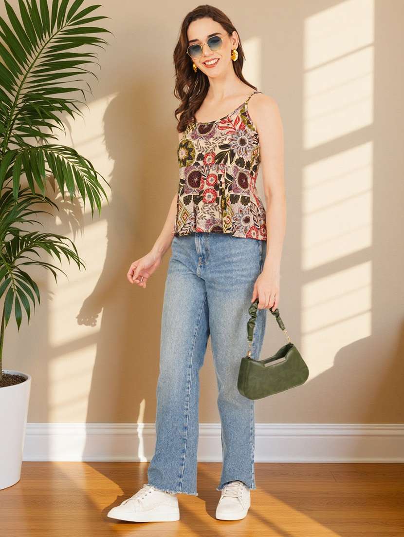 women floral print shoulder strap peplum top - 22182844 -  Standard Image - 7