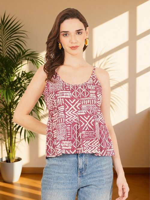 women printed shoulder strap peplum top - 22182845 -  Standard Image - 0