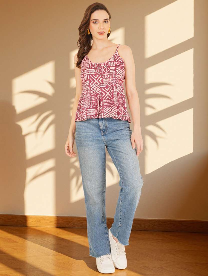 women printed shoulder strap peplum top - 22182845 -  Standard Image - 7