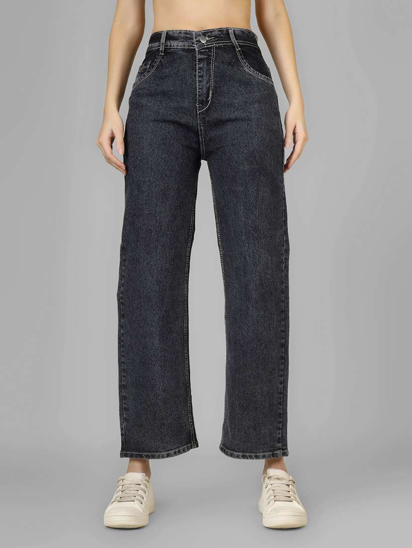 women solid mid rise straight fit jean