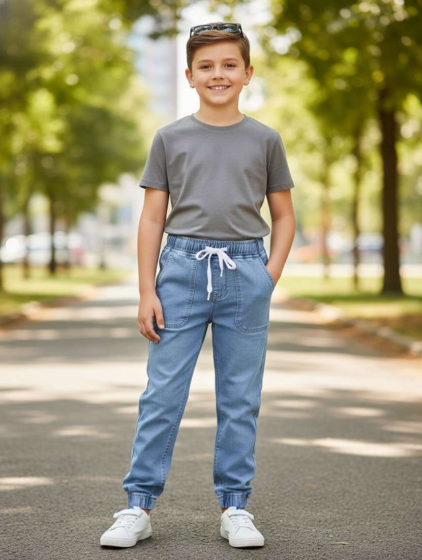 boys solid mid rise denim jogger - 22182873 -  Standard Image - 2