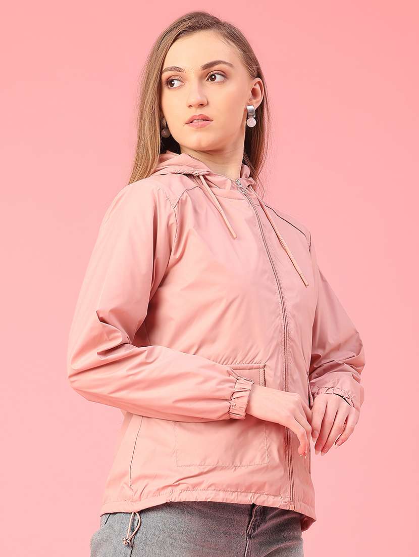 women solid long sleeve hooded windcheater jacket - 22182911 -  Standard Image - 2